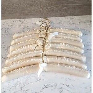 Set of 7 Ivory Satin Padded Clothes Hangers Lingerie Gold Chrome Hangers 15"